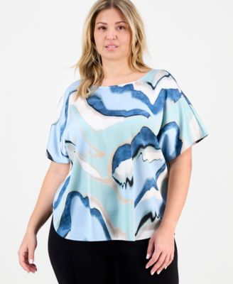 Anne Klein - Plus Size Printed Boat Neck Top