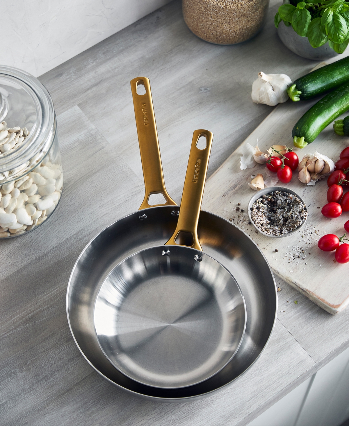 Greenpan Reserve Set Of 2 Stainless Steel Frying Pans In Silver