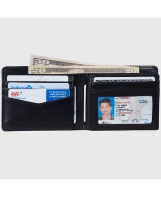 Mens Commuter RFID Bifold Wallet 2 ID Windows Divided Bill Section