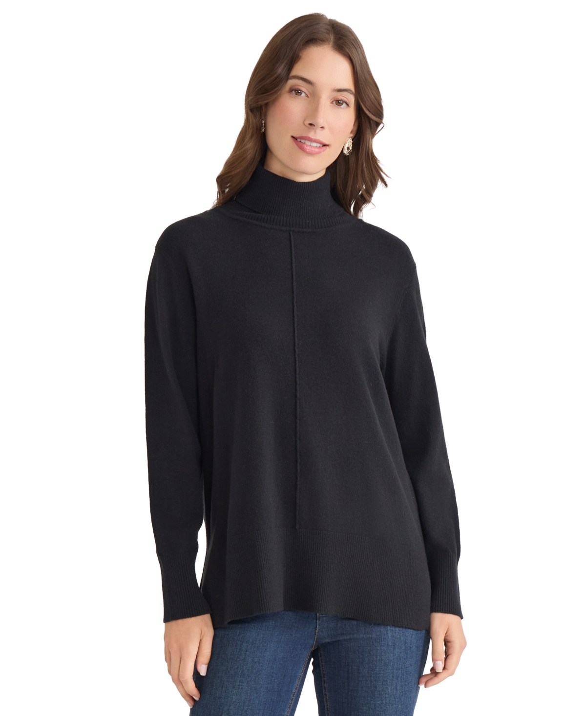 Jones New York Turtleneck Seam Front Bouclé Sweater In Black