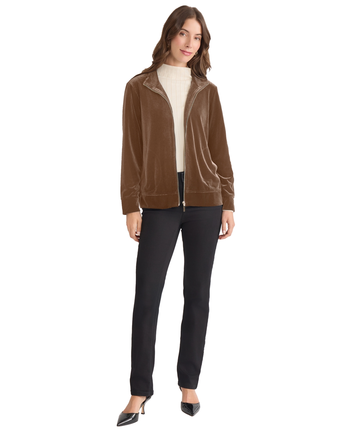 Jones New York Velour Jacket In Brown