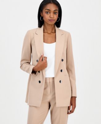 Women's Bi-Stretch Faux Double-Breasted Boyfriend Jacket, Created for Macy's