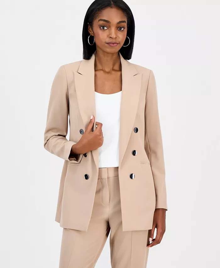 Women's Bi-Stretch Faux Double-Breasted Boyfriend Blazer