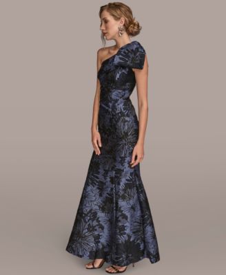 Women's Jacquard Bow-Trim One-Shoulder Gown