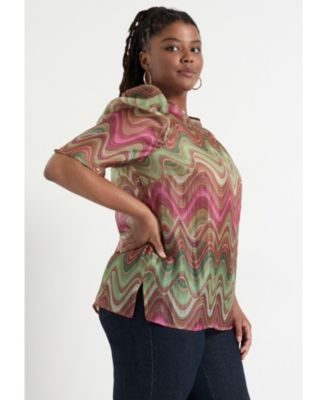 Women's June + Vie Mutton-Sleeve Organza Blouse