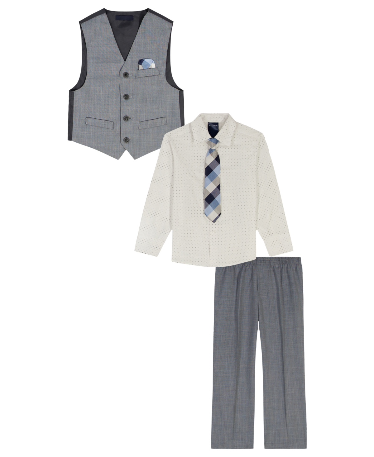 Nautica Boys 2t-7 4-piece Deco Sharkskin Vest, Shirt, Tie And Pants Set In Black
