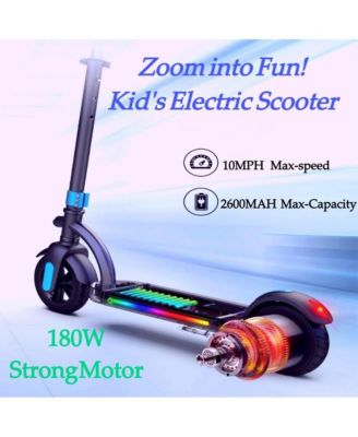 Kids' 180W Electric Scooter-LED Display, Adjustable Speed & Height, 25.2Vdc 1A Power, 10 Mph Speed (50Hz/60Hz Compatible) | Colorful Lights Included, Ideal Gift for Kids.