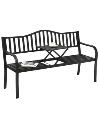 Park Yard Garden Bench Loveseat Outdoor Furniture w/ Foldable Center Table