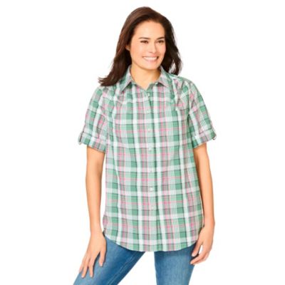 Women's Within Short-Sleeve Button-Down Cotton Seersucker Shirt