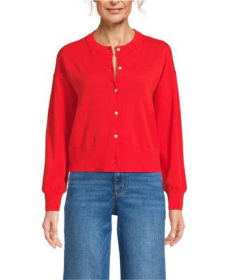 Women's Cropped Fine Gauge Crew Neck Cardigan Sweater