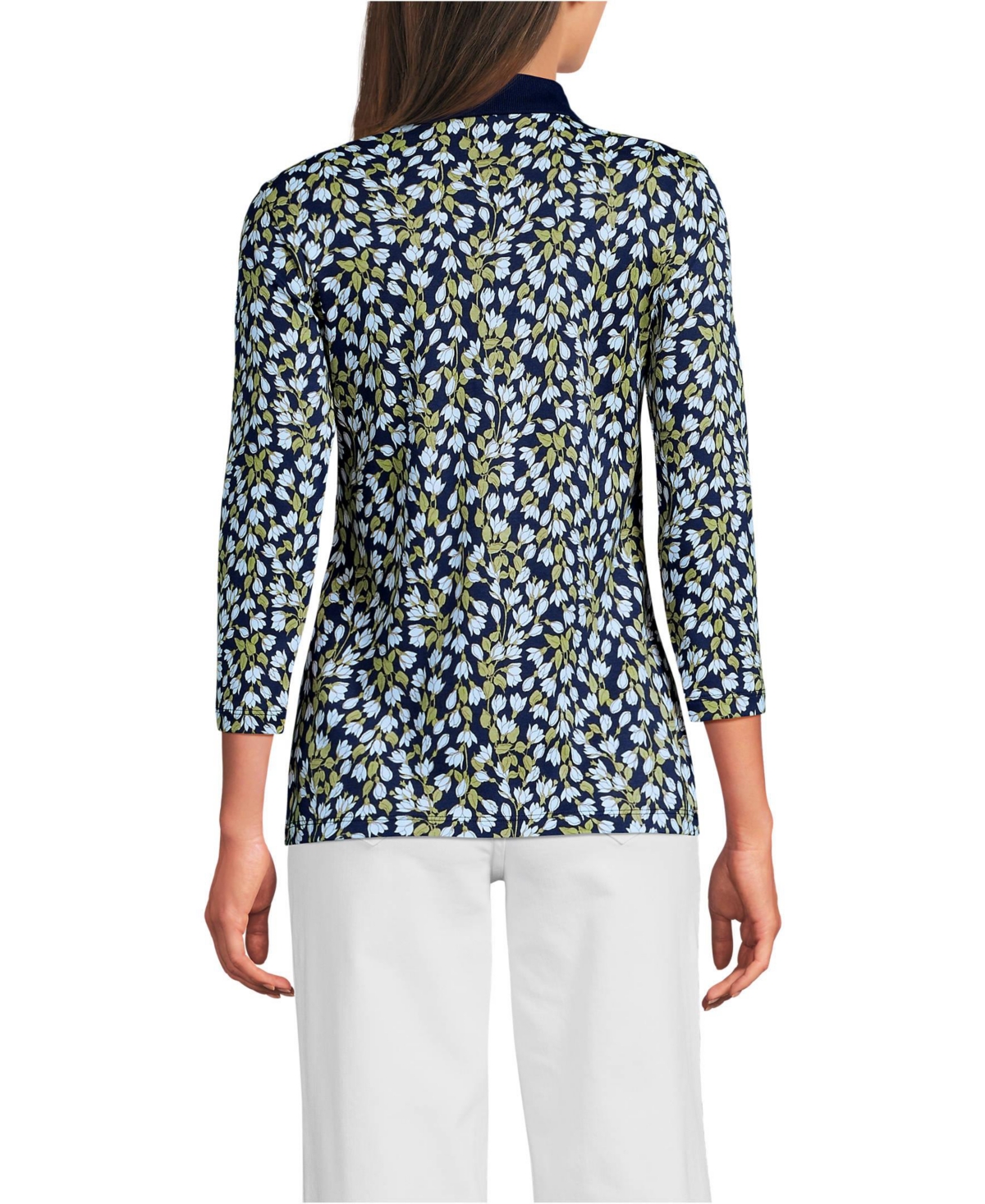 Lands' End Women's Petite 3/4 Sleeve Supima Cotton Polo Shirt