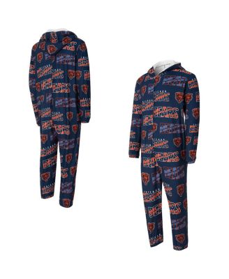 Concepts Sport - Men's Navy Chicago Bears Shuffle All-Over-Print Microfleece Full-Zip Union Suit