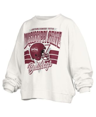Women's White Mississippi State Bulldogs Oversized Janice Retro Waist-Length Pullover Sweatshirt