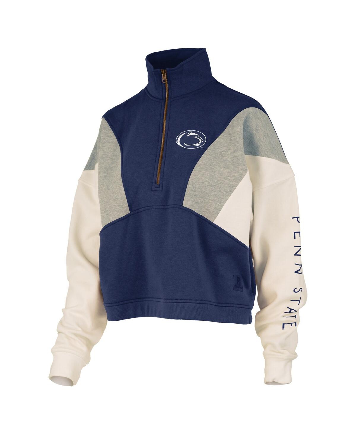 Pressbox Women's Navy Penn State Nittany Lions Ferrara Color Block Quarter-zip Sweatshirt In Blue
