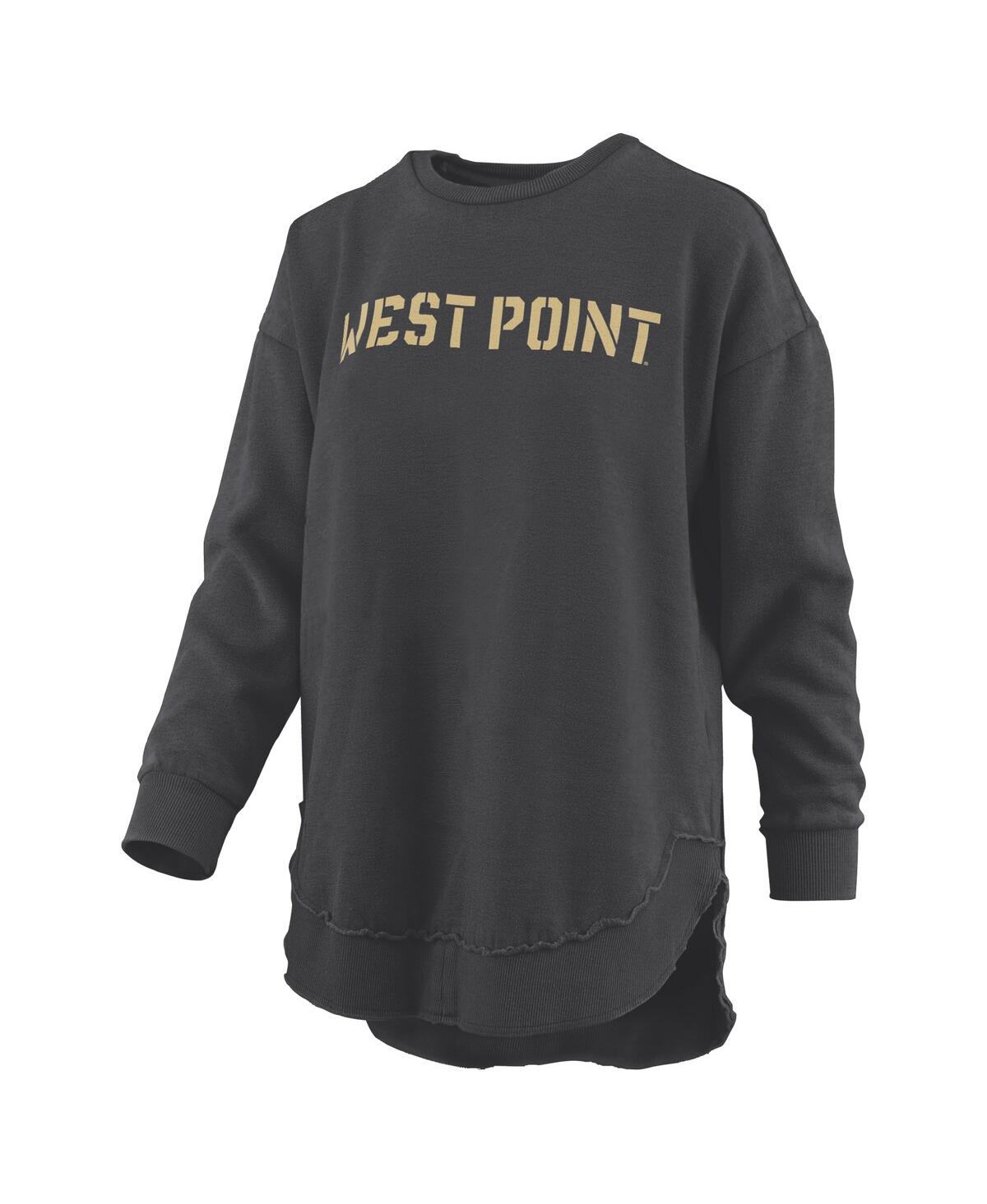 Pressbox Women's Black Army Black Knights Melange Poncho Vintage Fleece Long Sleeve Pullover Sweatshirt In Animal Print