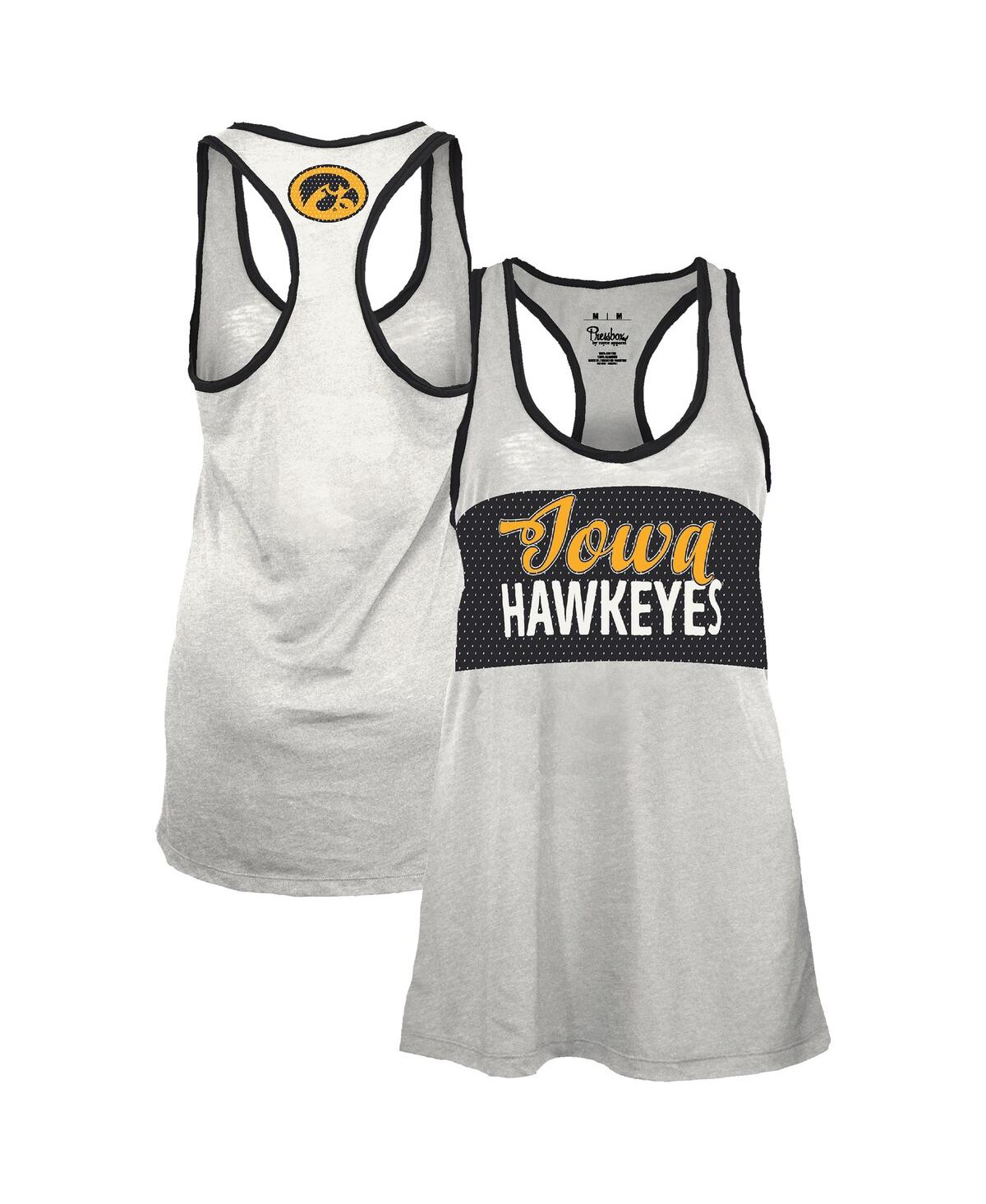 Pressbox Women's White/black Iowa Hawkeyes Tracy Racerback Burnout Tank Top In Animal Print