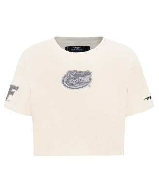Women's Cream Florida Gators Reverse French Terry Boxy Cropped T-Shirt