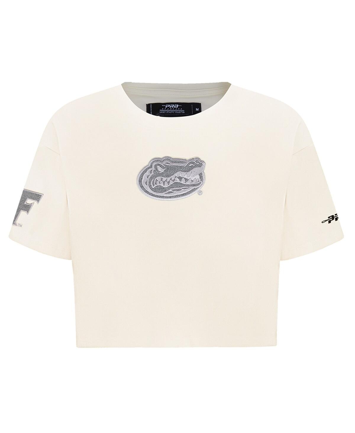 Pro Standard Women's Cream Florida Gators Reverse French Terry Boxy Cropped T-shirt In Neutral