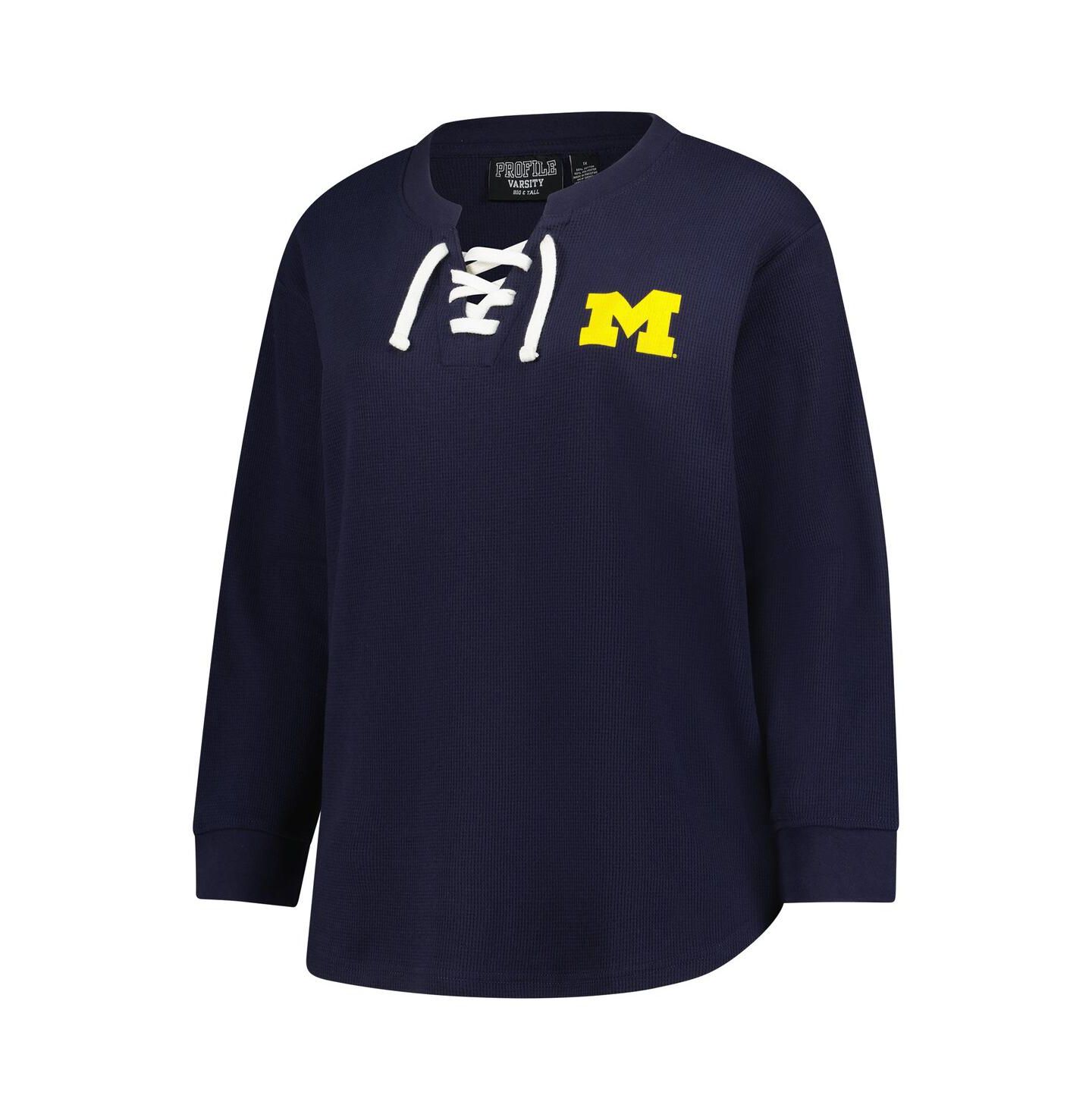 Женская футболка Fanatics Navy Michigan Wolverines Lace-Up Waffle Knit Plus Size Long Sleeve — фото 3