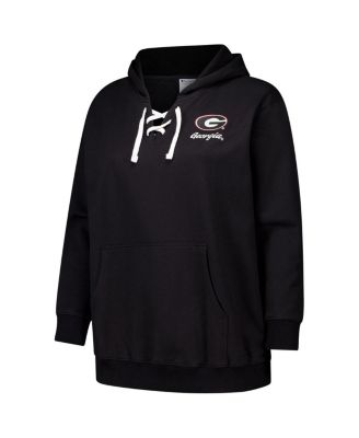 Women's Black Georgia Bulldogs Plus Size Scrip Lace-Up V-Neck Hoodie