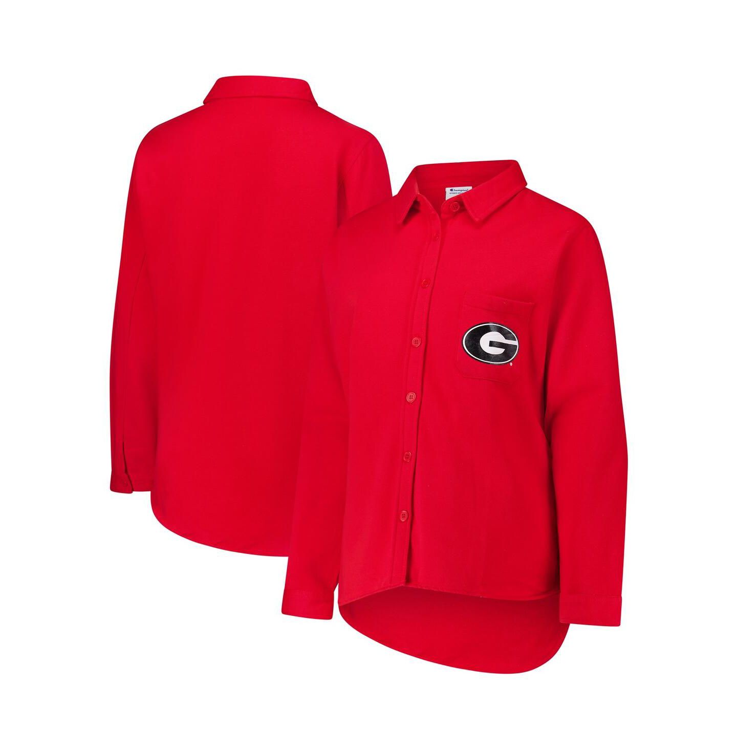 Женские куртки Fanatics Red Georgia Bulldogs Plus Size Button-Up Shacket — фото 1