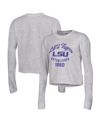 Champion - Women's Gray LSU Tigers Boyfriend Cropped Long Sleeve T-Shirt
