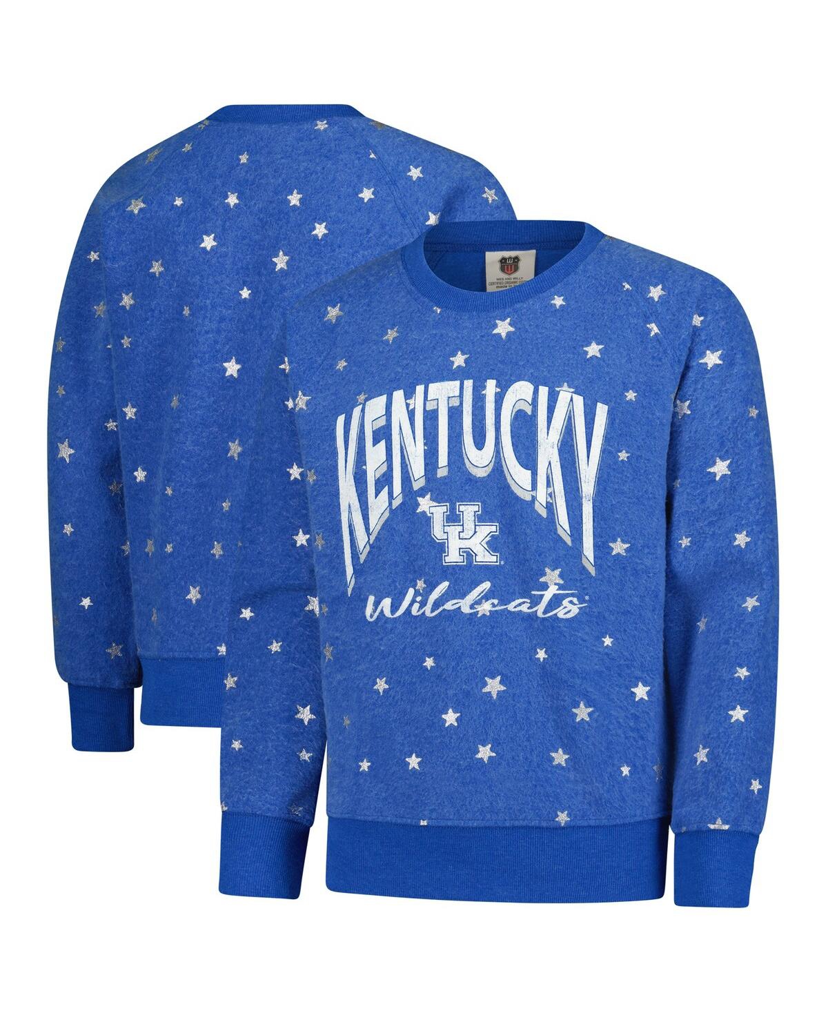 Wes & Willy Big Girls Royal Kentucky Wildcats Shimmer Star Reverse Sweatshirt In Blue