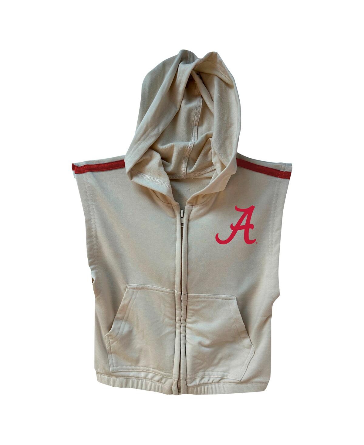 Wes & Willy Girls Toddler 2-piece Tan Alabama Crimson Tide Tri-blend Sleeveless Full-zip Hoodie And Tiered Skirt In Brown