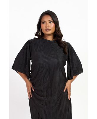 Women's Ruched Side Flutter Sleeve Midi Dress