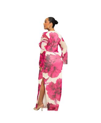 Women's Curve Cowl Neck Long Sleeve Maxi Dress