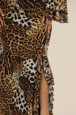 Women's Ruffle Leopard Print Maxi Dress