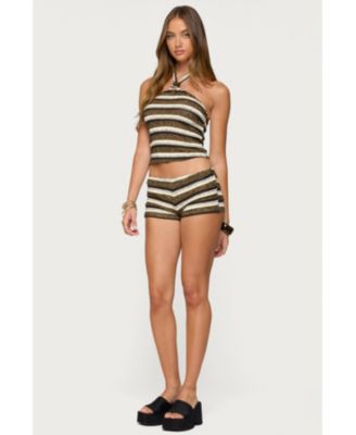 Womens Elita Striped Textured Knit Halter Top