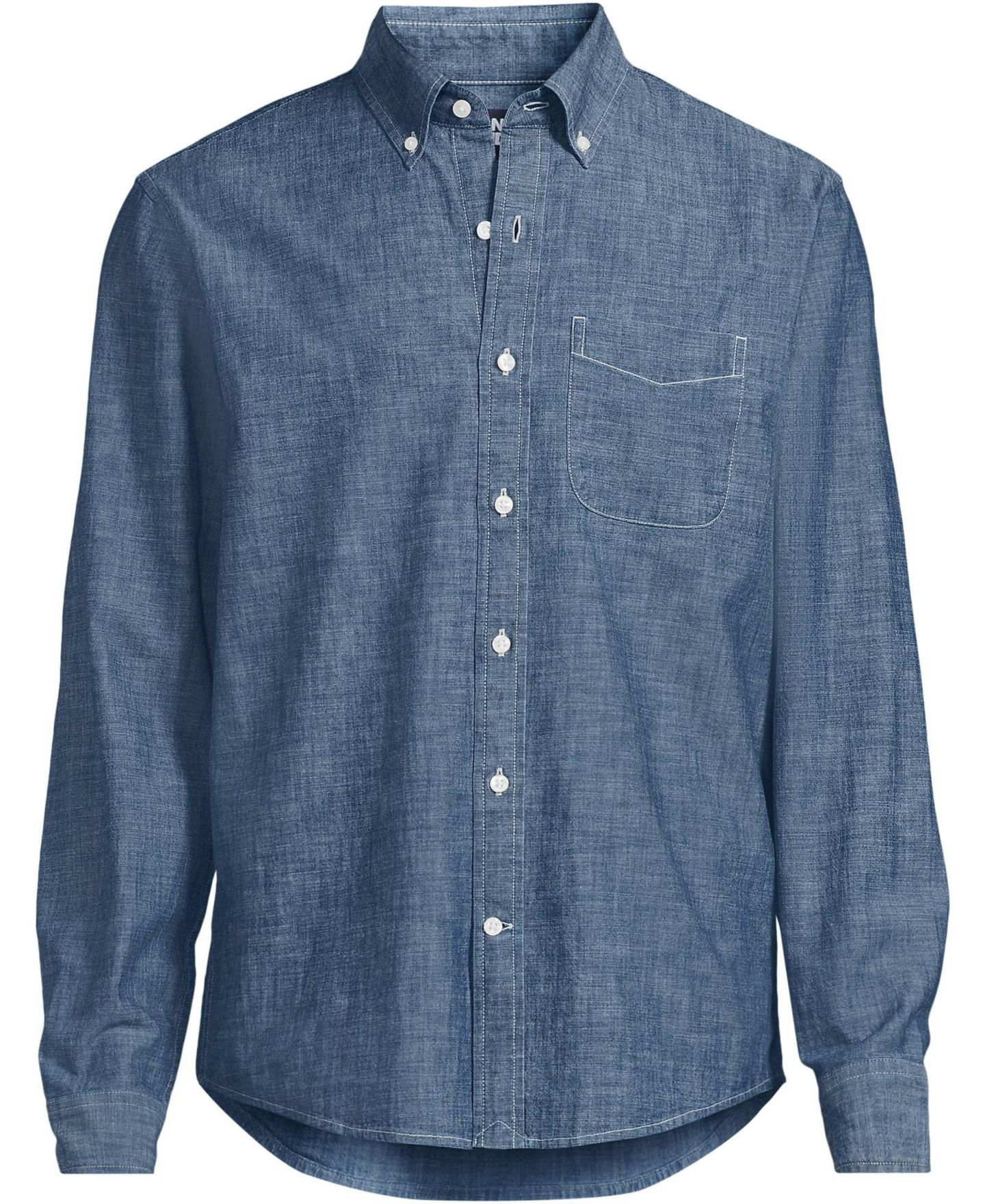 Мужская рубашка Lands' End Long Sleeve Chambray, цвет: Тёмная варка — фото 3