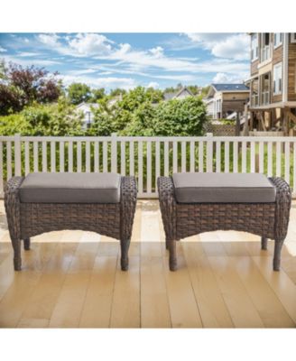SleekArm Wicker Outdoor Ottoman with Olefin Cushions Set of 2