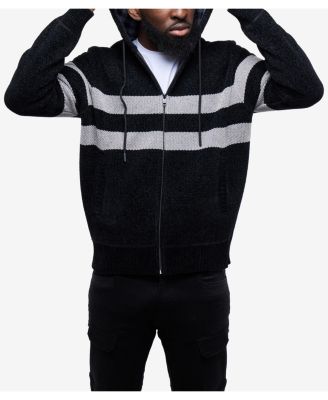 Men's Full Zip Hooded Sweater With Stripes And Flannel Lining