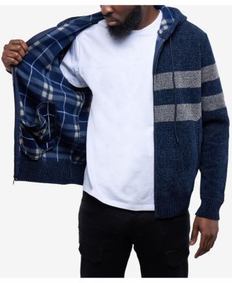 Men's Full Zip Hooded Sweater With Stripes And Flannel Lining