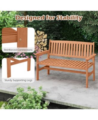 2-Person Patio Loveseat Garden Bench w/Slatted Backrest & Comfortable Armrests