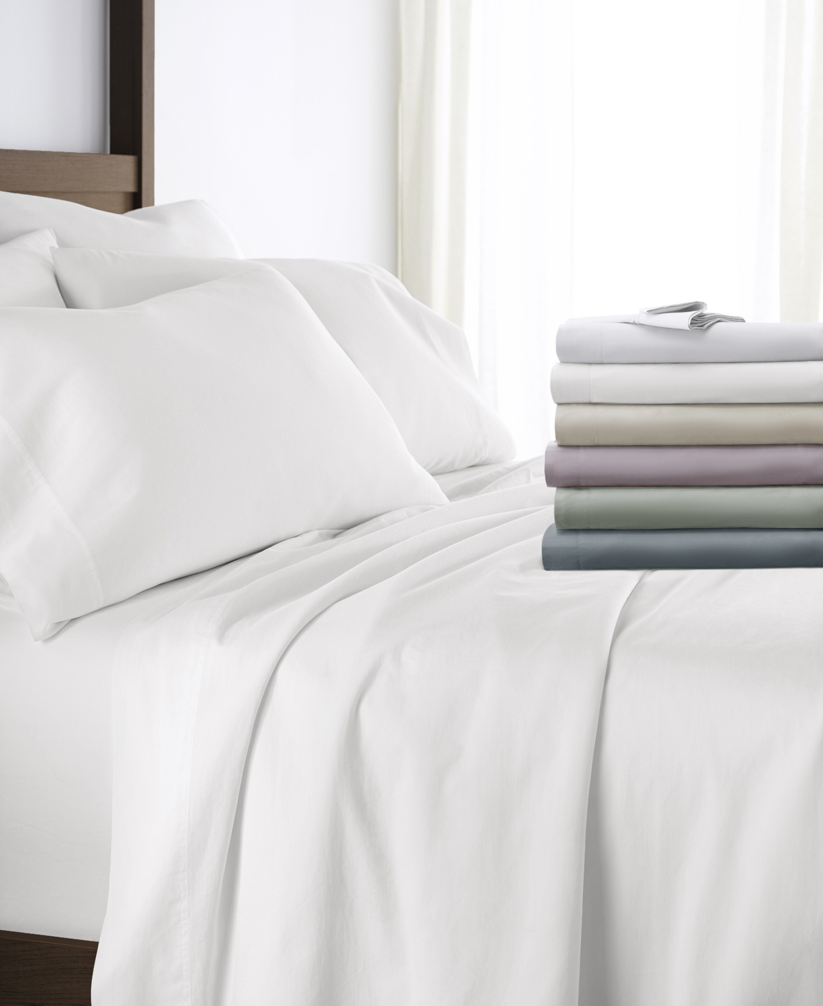 Ienjoy Home Long Staple 300-thread Count Cotton Solid 4-pc. Sheet Set, California King In White