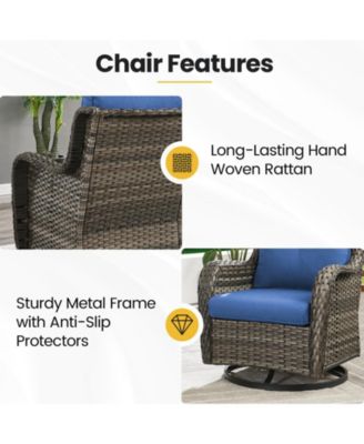 LunaCurve Wicker 3-Piece Outdoor Swivel Glider Set Outdoor Conversation Set with 5 in. Thick Cushions