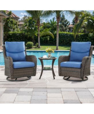 LunaCurve Wicker 3-Piece Outdoor Swivel Glider Set Outdoor Conversation Set with 5 in. Thick Cushions