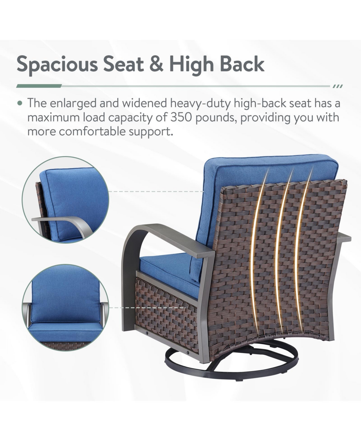 Gymojoy SteelCurve 2-Person Pe Wicker Patio Swivel Chair Outdoor Glider with CushionGuard Olefin Cushion