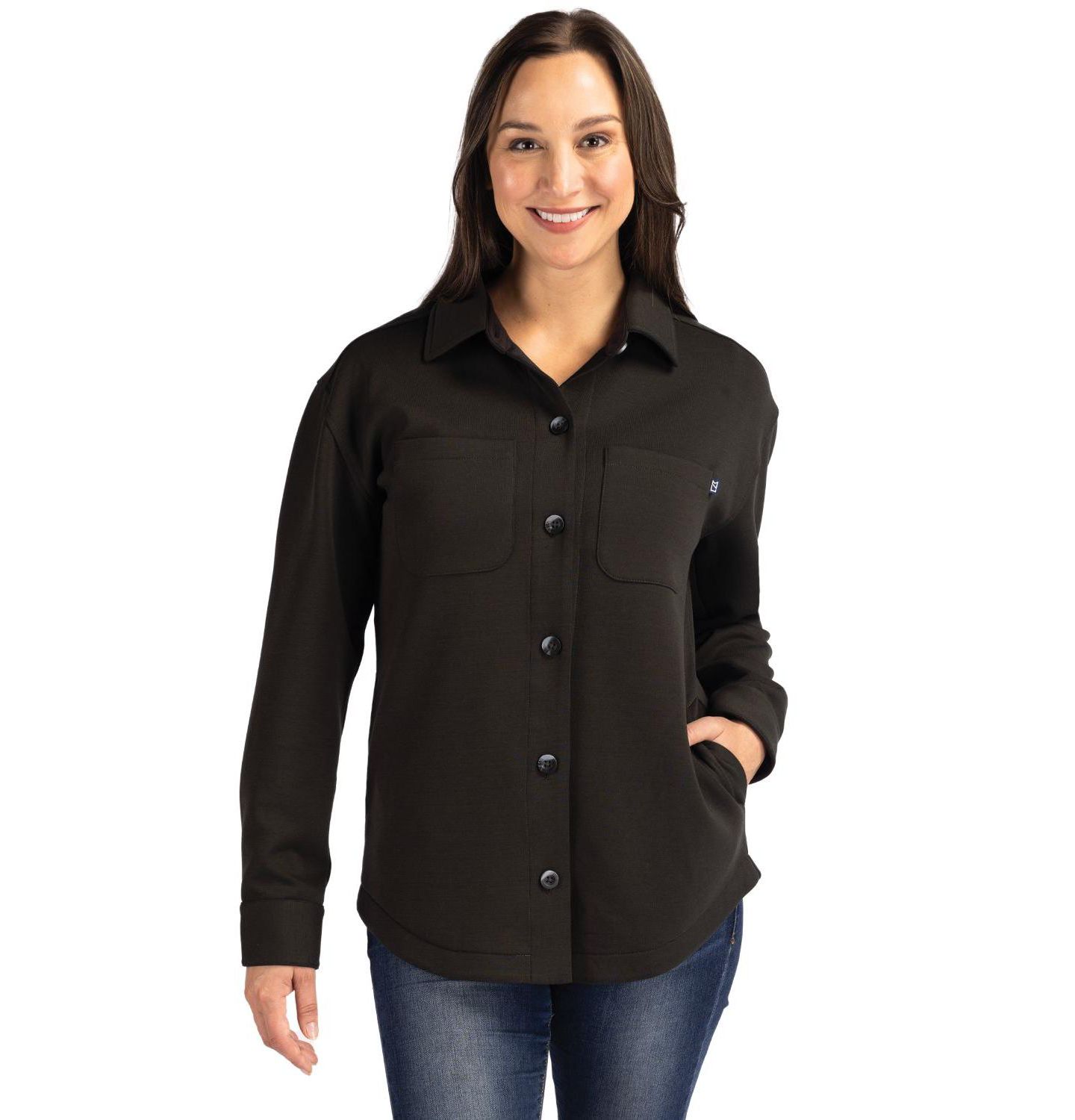 Женская куртка Cutter & Buck Roam Eco Recycled Shirt Jacket, цвет: Чёрный — фото 1