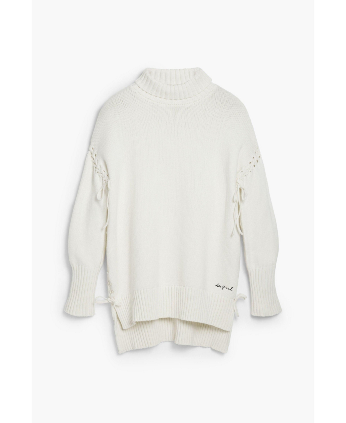 Desigual Laced Sleeve Turtleneck Sweater In White