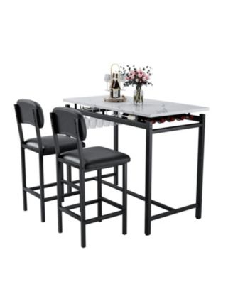 3 Piece Dining Table Set with 2 Upholstered Chairs for Kitchen or Small Apartment