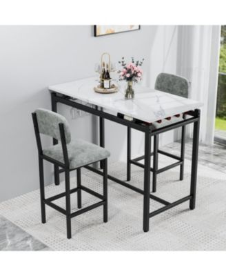 3 Piece Dining Table Set with 2 Upholstered Chairs for Kitchen or Small Apartment