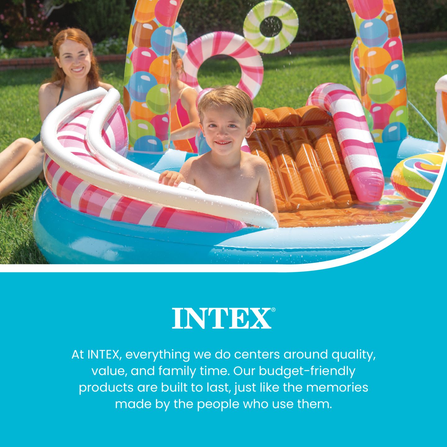 Детская игрушка Intex 9ft x 6ft x 51in Kids Inflatable Candy Zone Play Center Pool w/ Waterslide, цвет: Разноцветный — фото 6