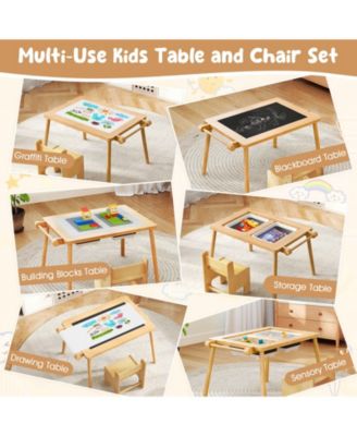 Sensory Table & Chair Set for Kids 2-8 with Foldable Bins for Sand/Water & Paper Beige