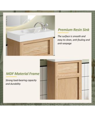 15.75" Bathroom Vanity with Reversible Resin Sink, Adjustable Shelf, Push-to-Open Door and Reversible Cabinet