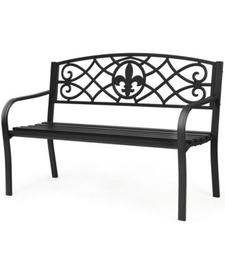 Garden Bench Loveseat Outdoor Garden Park w/ Steel Frame Backrest