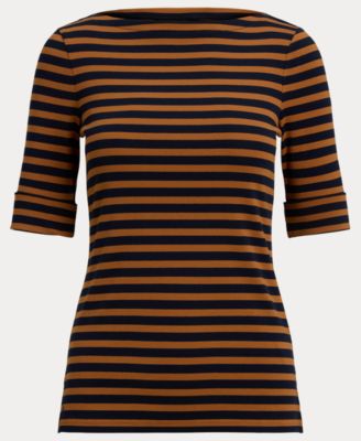 Women's Striped Stretch Cotton Boatneck Tee